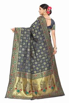 Grey Woven Art Silk Saree With Blouse