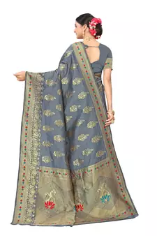 Grey Woven Art Silk Saree With Blouse