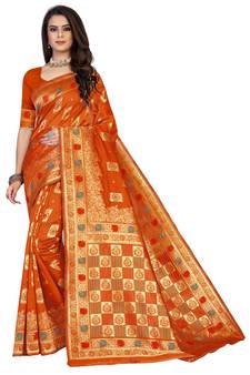 Orange Woven  Art Silk Saree With Blouse