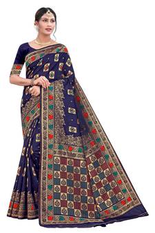 Blue Woven  Art Silk Saree With Blouse