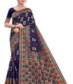 Blue Woven Art Silk Saree With Blouse