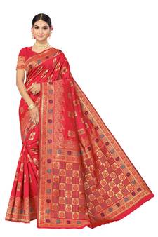 Pink Woven  Art Silk Saree With Blouse