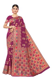 Purple Woven  Art Silk Saree With Blouse
