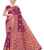 Purple Woven Art Silk Saree With Blouse