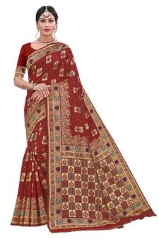 Maroon Woven  Art Silk Saree With Blouse