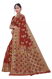 Maroon Woven Art Silk Saree With Blouse