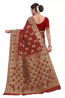 Maroon Woven Art Silk Saree With Blouse