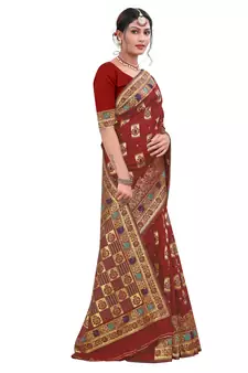 Maroon Woven Art Silk Saree With Blouse