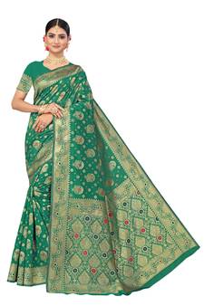 Green Woven  Art Silk Saree With Blouse