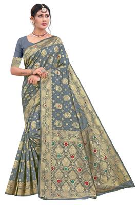 Grey Woven Art Silk Saree With Blouse 1