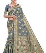 Grey Woven Art Silk Saree With Blouse