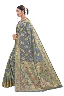 Grey Woven Art Silk Saree With Blouse