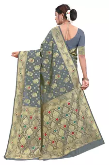 Grey Woven Art Silk Saree With Blouse