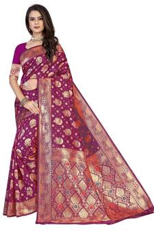 Pink Woven  Art Silk Saree With Blouse