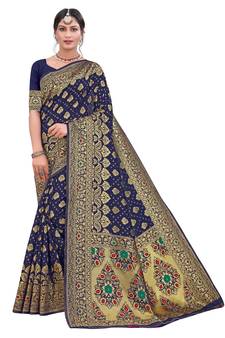 Blue Woven  Art Silk Saree With Blouse