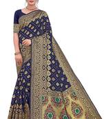 Blue Woven Art Silk Saree With Blouse