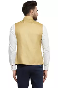 Mustard Yellow Nehru jacket For Men Stylish Latest Design Suitable for Ethnic Wear