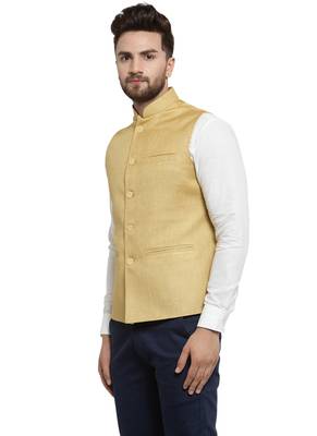 Mustard Yellow Nehru jacket For Men Stylish Latest Design Suitable for Ethnic Wear 3