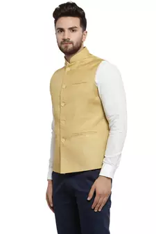 Mustard Yellow Nehru jacket For Men Stylish Latest Design Suitable for Ethnic Wear