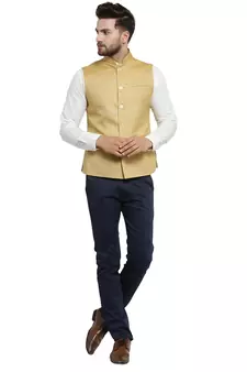 Mustard Yellow Nehru jacket For Men Stylish Latest Design Suitable for Ethnic Wear