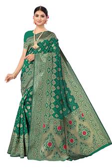 Green Woven  Art Silk Saree With Blouse