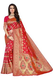 Red Woven  Art Silk Saree With Blouse