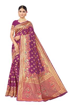 Purple Woven silk blend Saree With Blouse 1