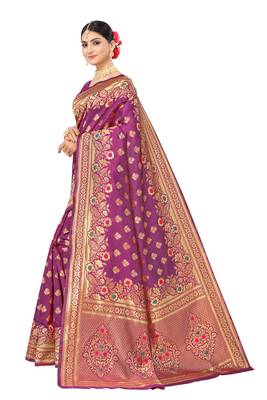 Purple Woven silk blend Saree With Blouse 2