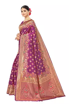 Purple Woven silk blend Saree With Blouse