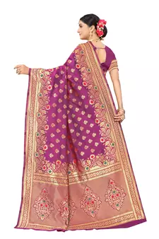 Purple Woven silk blend Saree With Blouse