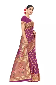 Purple Woven silk blend Saree With Blouse
