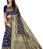 Blue Woven silk blend Saree With Blouse