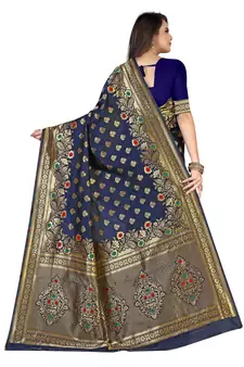 Blue Woven silk blend Saree With Blouse
