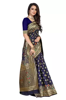 Blue Woven silk blend Saree With Blouse