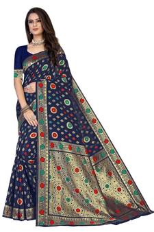 Blue Woven  Art Silk Saree With Blouse
