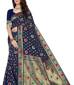 Blue Woven Art Silk Saree With Blouse