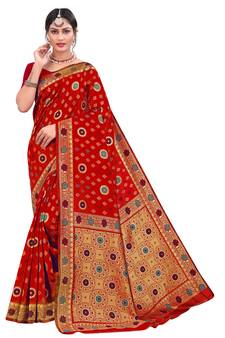 Red Woven  Art Silk Saree With Blouse