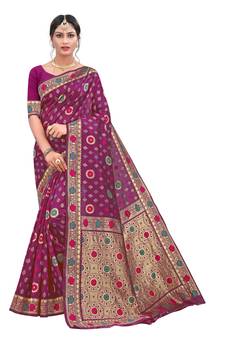 Purple Woven  Art Silk Saree With Blouse