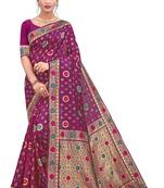 Purple Woven Art Silk Saree With Blouse