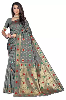 Grey Woven  Art Silk Saree With Blouse