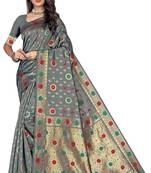 Grey Woven Art Silk Saree With Blouse