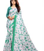 Turquoise Printed Satin Saree With Blouse