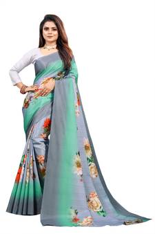 Multicolor Printed Satin Saree With Blouse