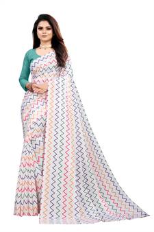 Multicolor Printed Satin Saree With Blouse