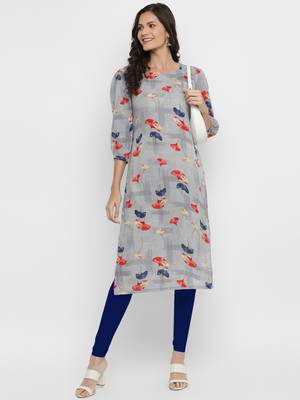 GC grey Floral Printed Straight Kurta 1