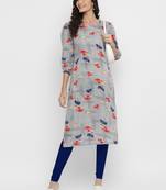 GC grey Floral Printed Straight Kurta