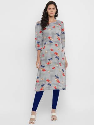 GC grey Floral Printed Straight Kurta 4