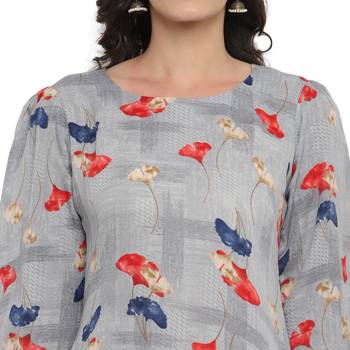 GC grey Floral Printed Straight Kurta 5