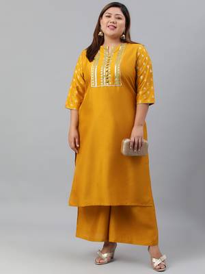 XL LOVE by Janasya Mustard floral print silk blend salwar 1