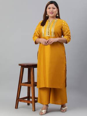 XL LOVE by Janasya Mustard floral print silk blend salwar 2